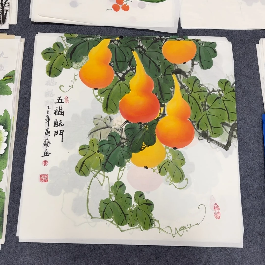 国画68×68精品五福临门画画画画