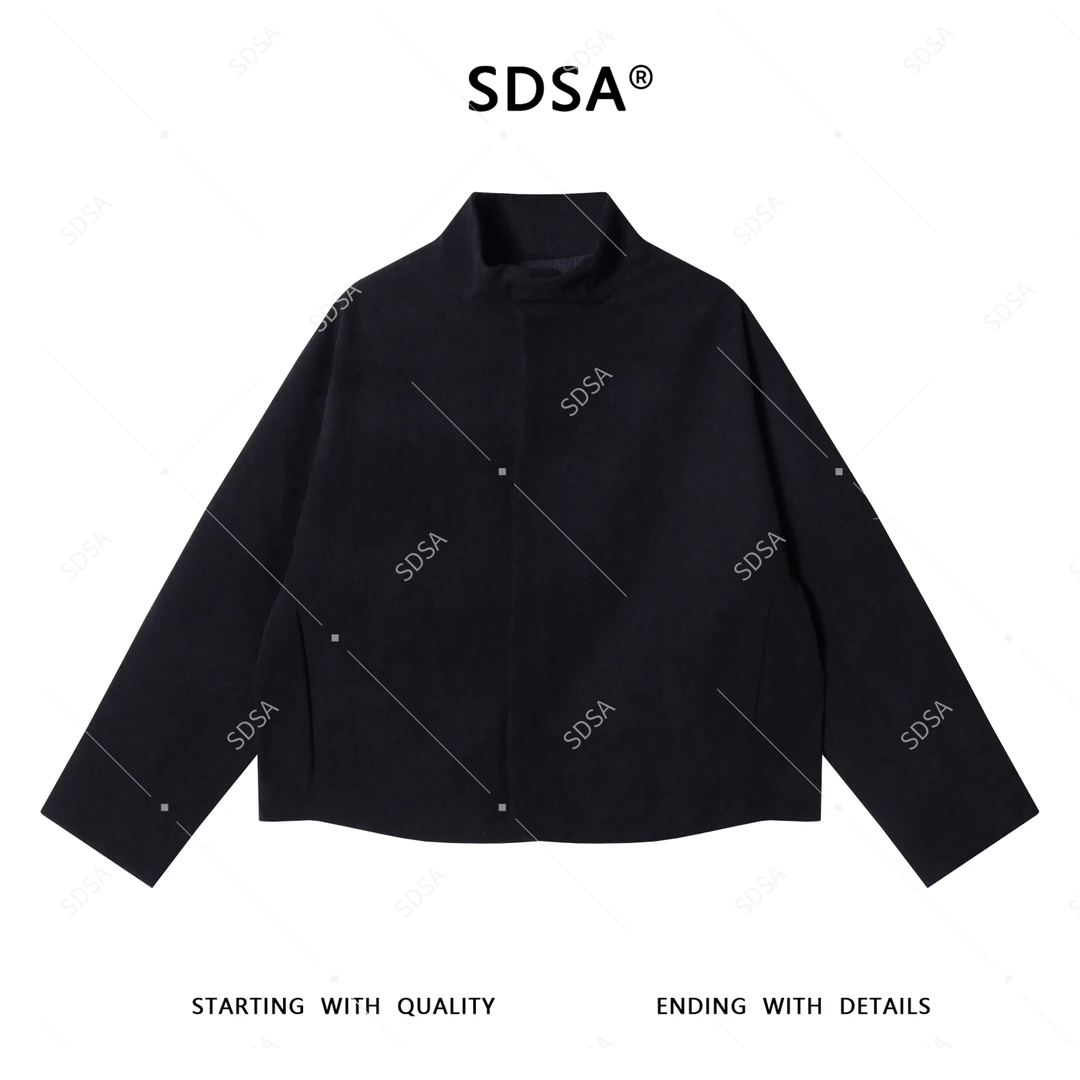 SDSA男士2025新款轻奢痞帅男装纯色半高领拉链外套网红款夹克百搭