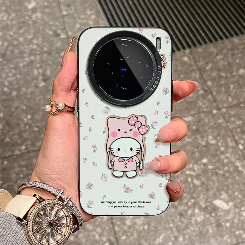 小花kt猫适用vivox200pro手机壳x100新款x90校园x80防摔x70彩银