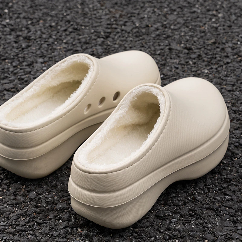 厚底一脚蹬厨师鞋冬季新款透气保暖增高软底防滑舒适外穿包头拖鞋