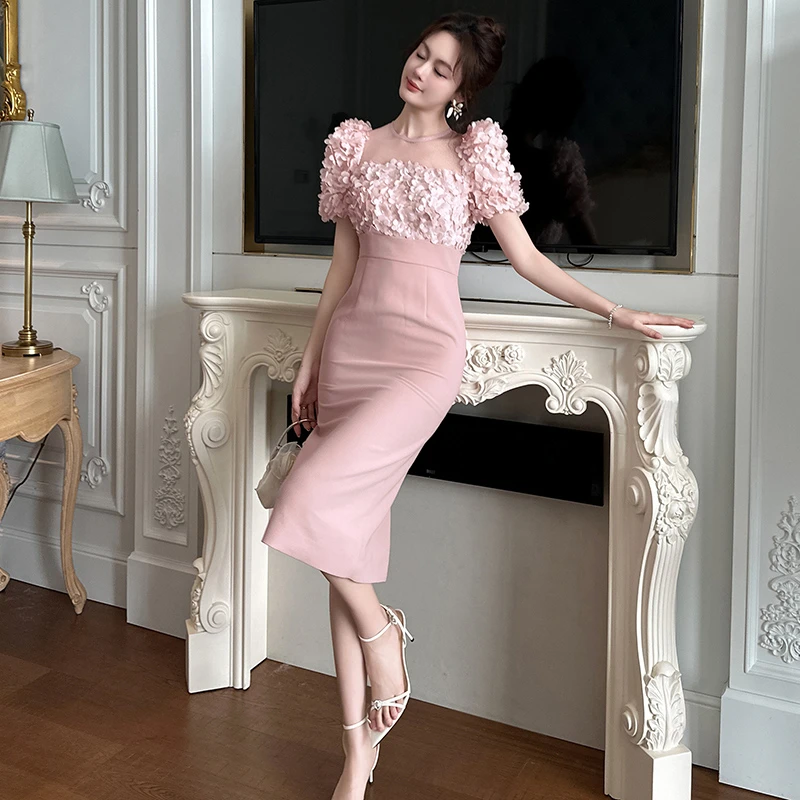 名媛优雅修身提花中腰连衣裙包臀夏季气质显瘦性感宴会51172