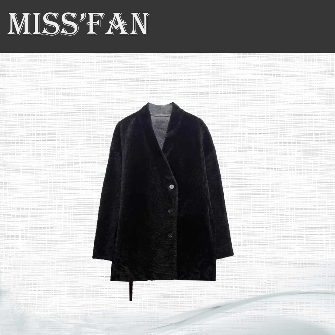 「双排扣黑酱色」 羊皮毛一体 时尚气质款中长外套