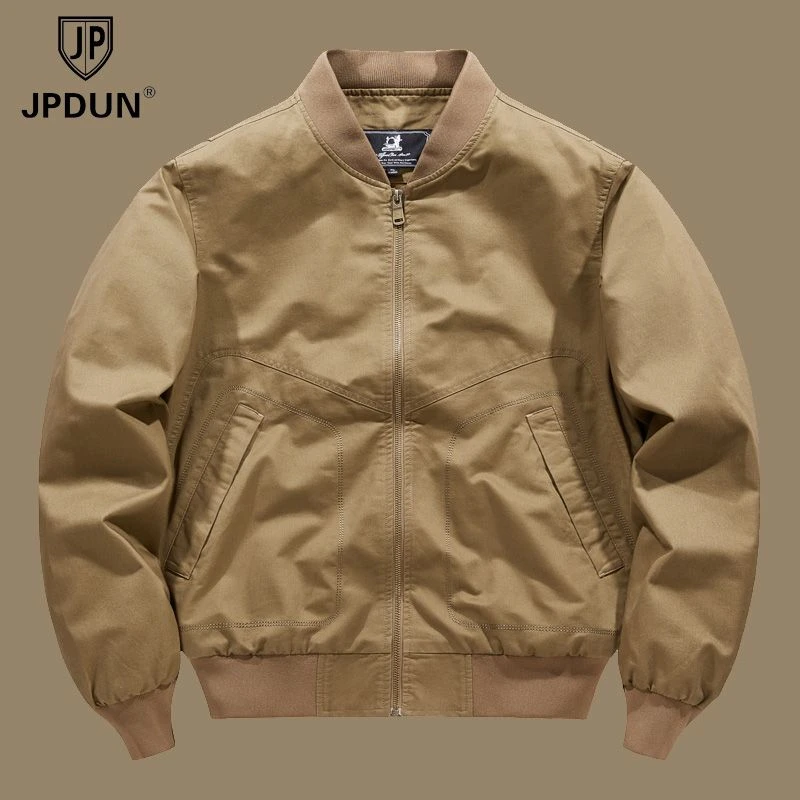 JPDUN春秋季时尚休闲棒球服美式复古宽松外套男士纯棉飞行员夹克