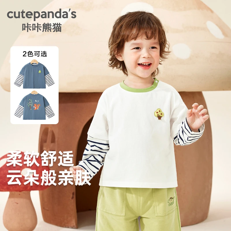 【现货】男女童假两件长袖t恤春秋款婴儿童装小童打底衫上衣潮Y9594