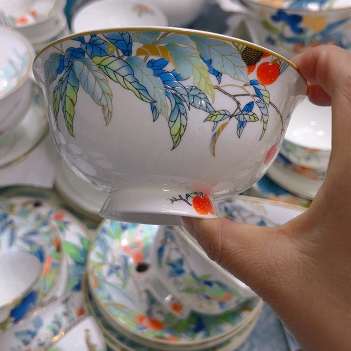 瓷片荔枝高脚腕六个4.5寸