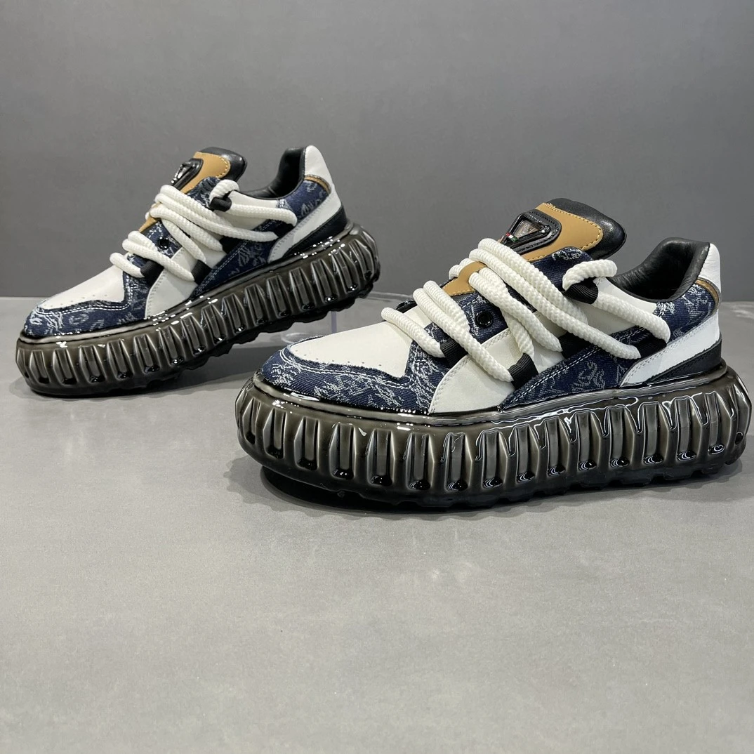 高端男士休闲鞋百搭拼色欧洲站男鞋厚底男生休闲鞋轻奢增高淋胶鞋