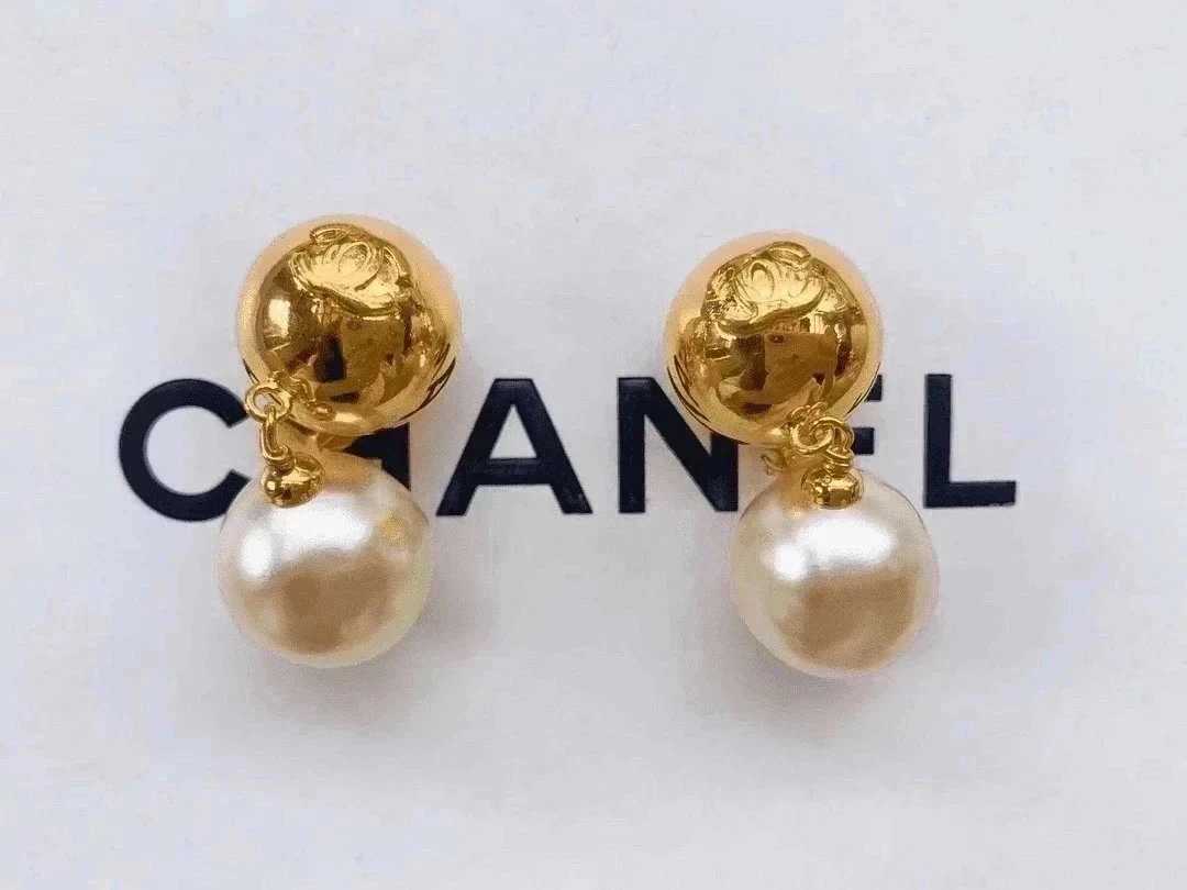 95新 Chanel/香奈儿 Chanel vintage香奈儿中古金球珍珠耳夹