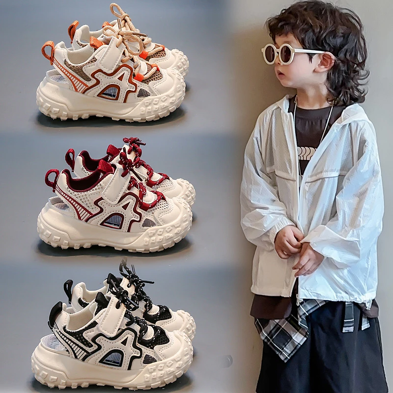 儿童半凉鞋镂空单网2025夏季透气休闲鞋男宝女宝学步鞋软底运动鞋