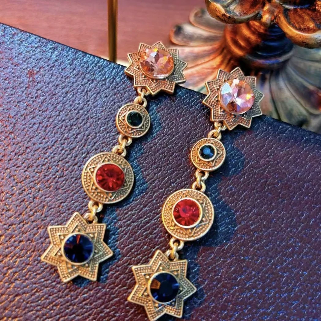 铜合金合成锆石耳饰 简约优雅中古气质长款耳饰424090