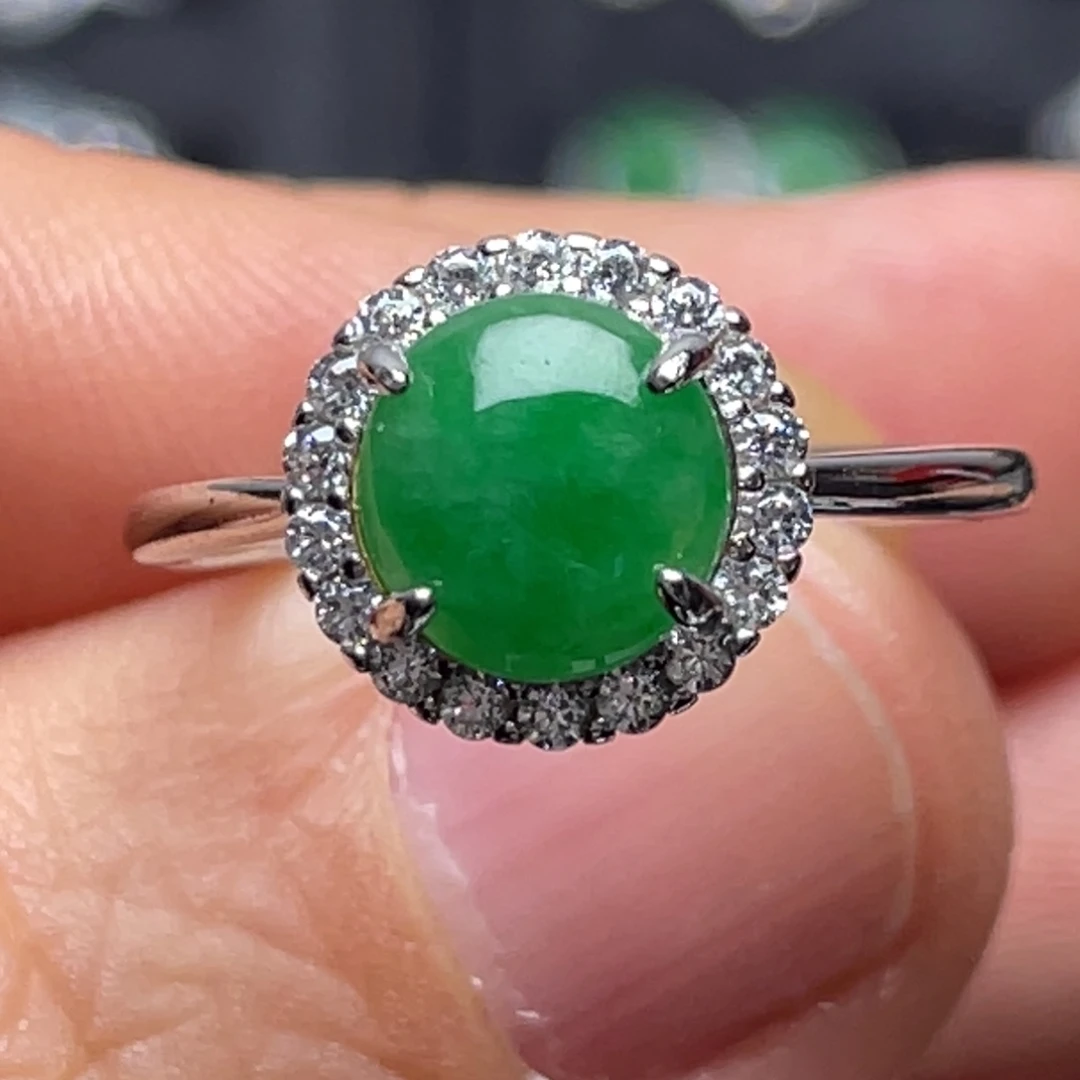 翡翠银S925镶嵌戒指纯天然缅甸翡翠A货