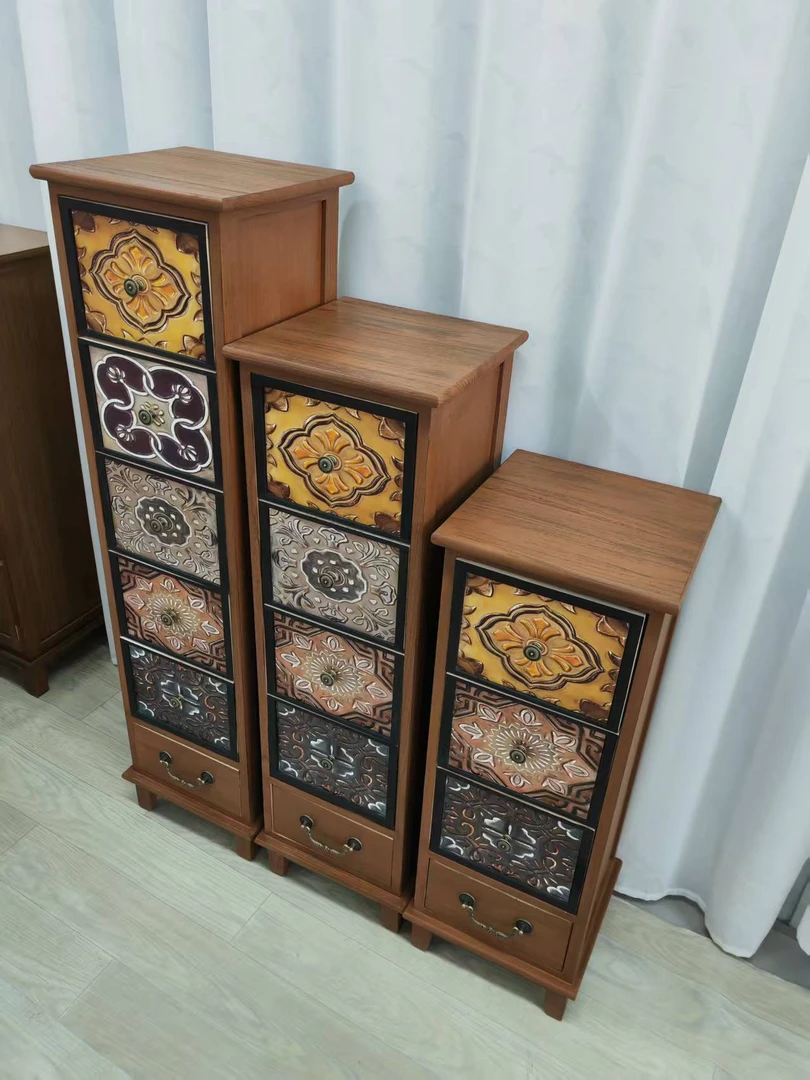 板栗色【三件套】美式斗柜实木储物柜小户型夹缝柜