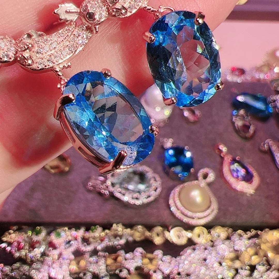 托帕石耳坠银S925镶嵌