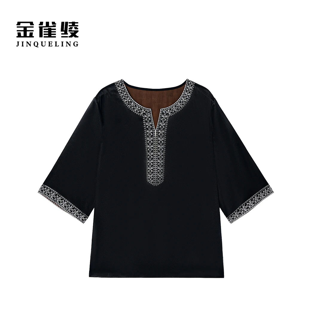 金雀绫【锦绣未央】香云纱桑蚕丝设计师刺绣加宽加大小衫SZA2S344