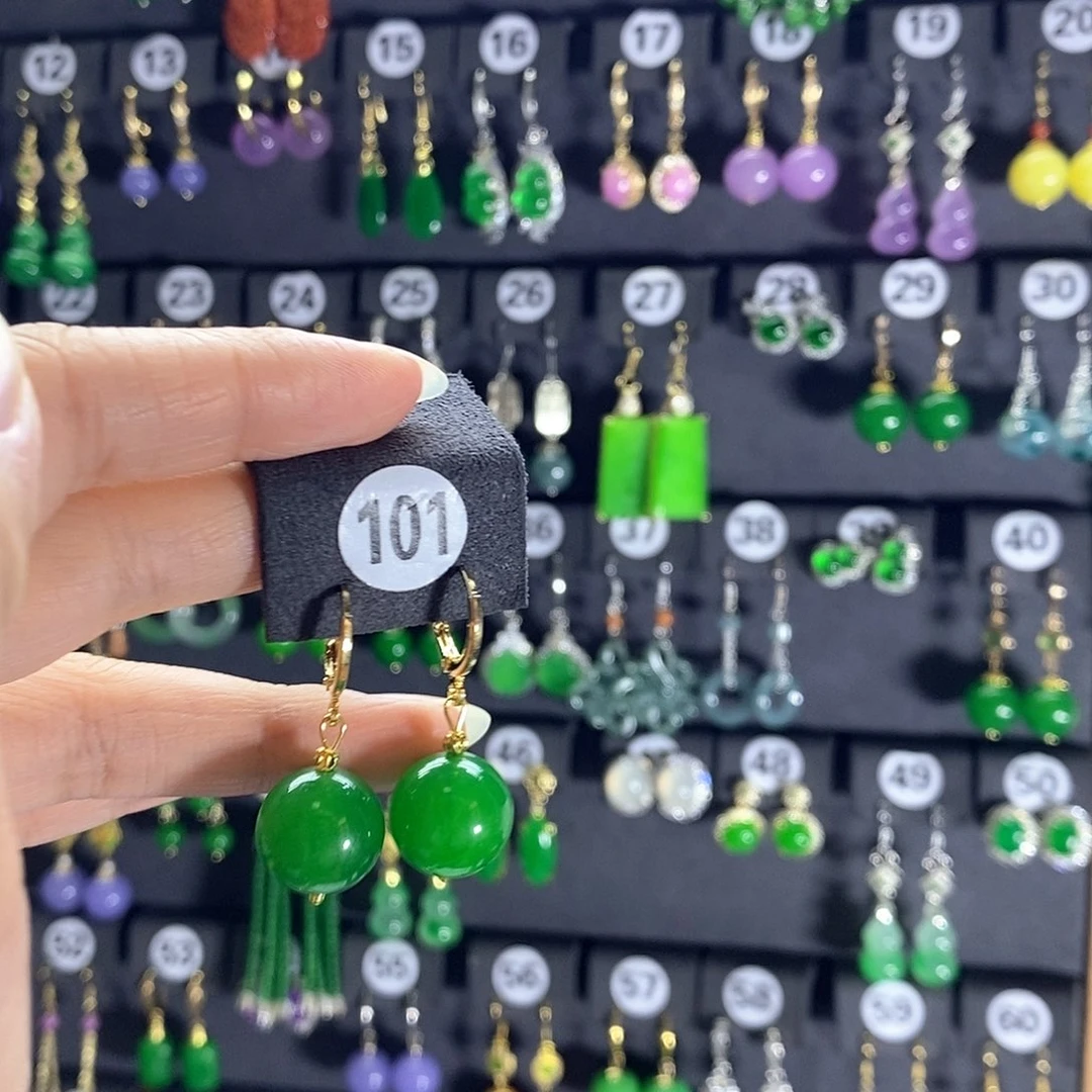 翡翠银S925镶嵌耳饰101