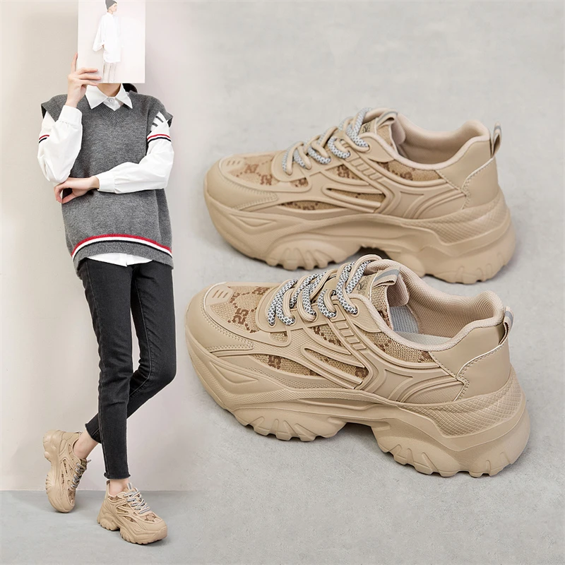 卡帝乐鳄鱼厚底增高老爹鞋时尚潮流网面透气运动休闲鞋跑步鞋7464