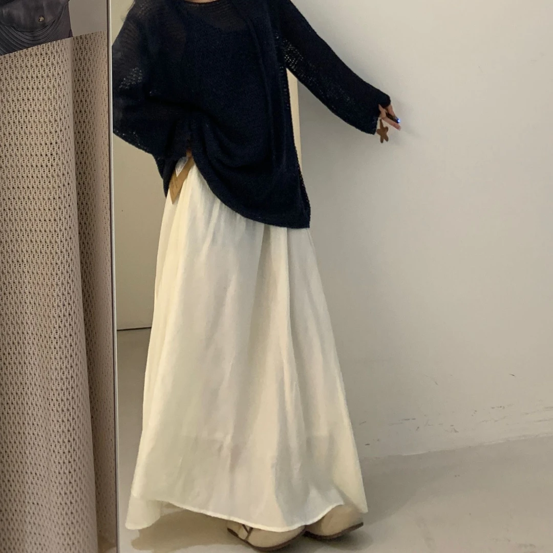 4124号78112#百搭纯色弹力腰休闲肌理感半身裙（带里衬无口袋）