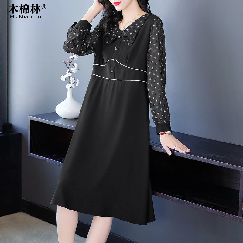 秋装2025年新款微胖mm遮肚显瘦裙子大码女装时尚拼接连衣裙227875