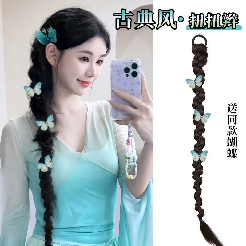 假发辫子女拳击扭扭辫古典仿真发温婉气质旗袍造型新中式马尾假发