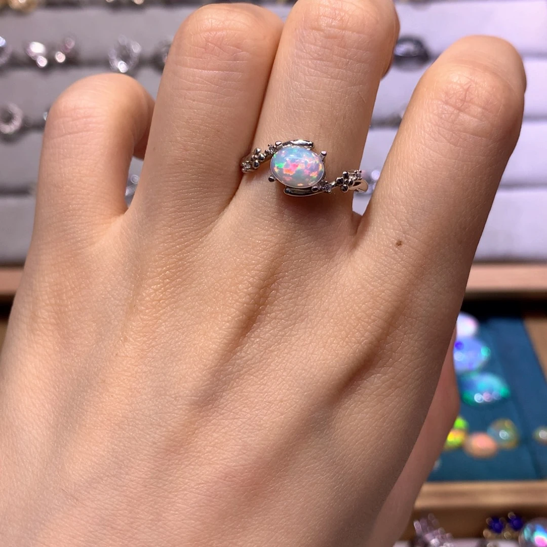 银S925镶嵌欧泊戒指裸石镶嵌