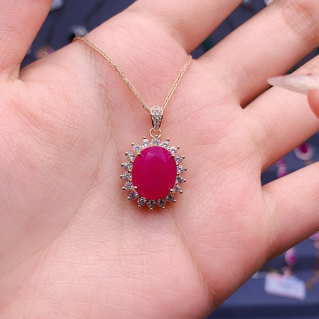 红宝石颈饰银S925镶嵌