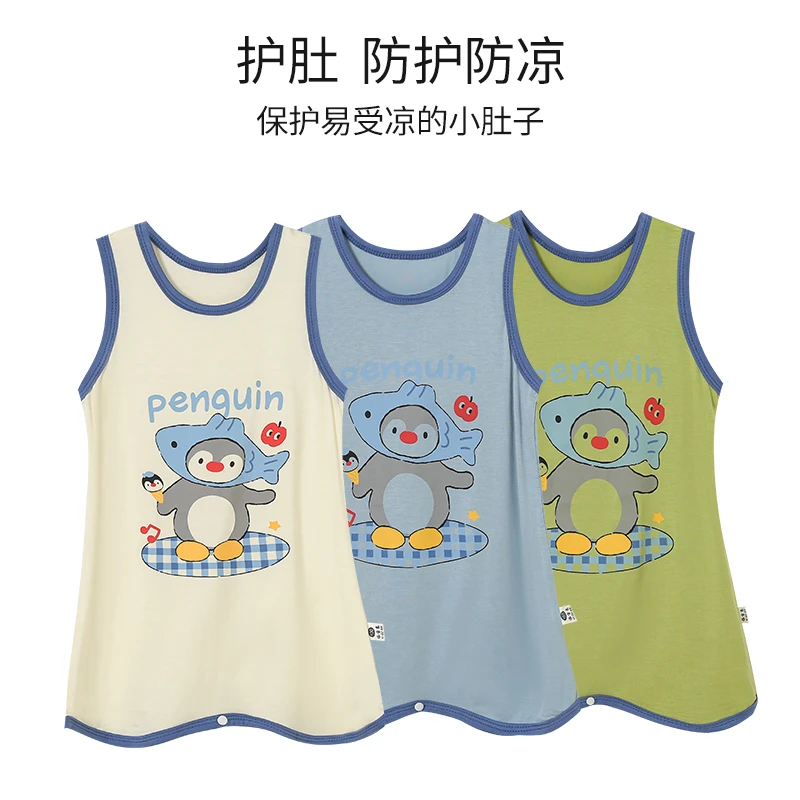 男童莫代尔连体睡衣儿童夏季无袖防踢被睡袋女宝宝空调家居服睡裙