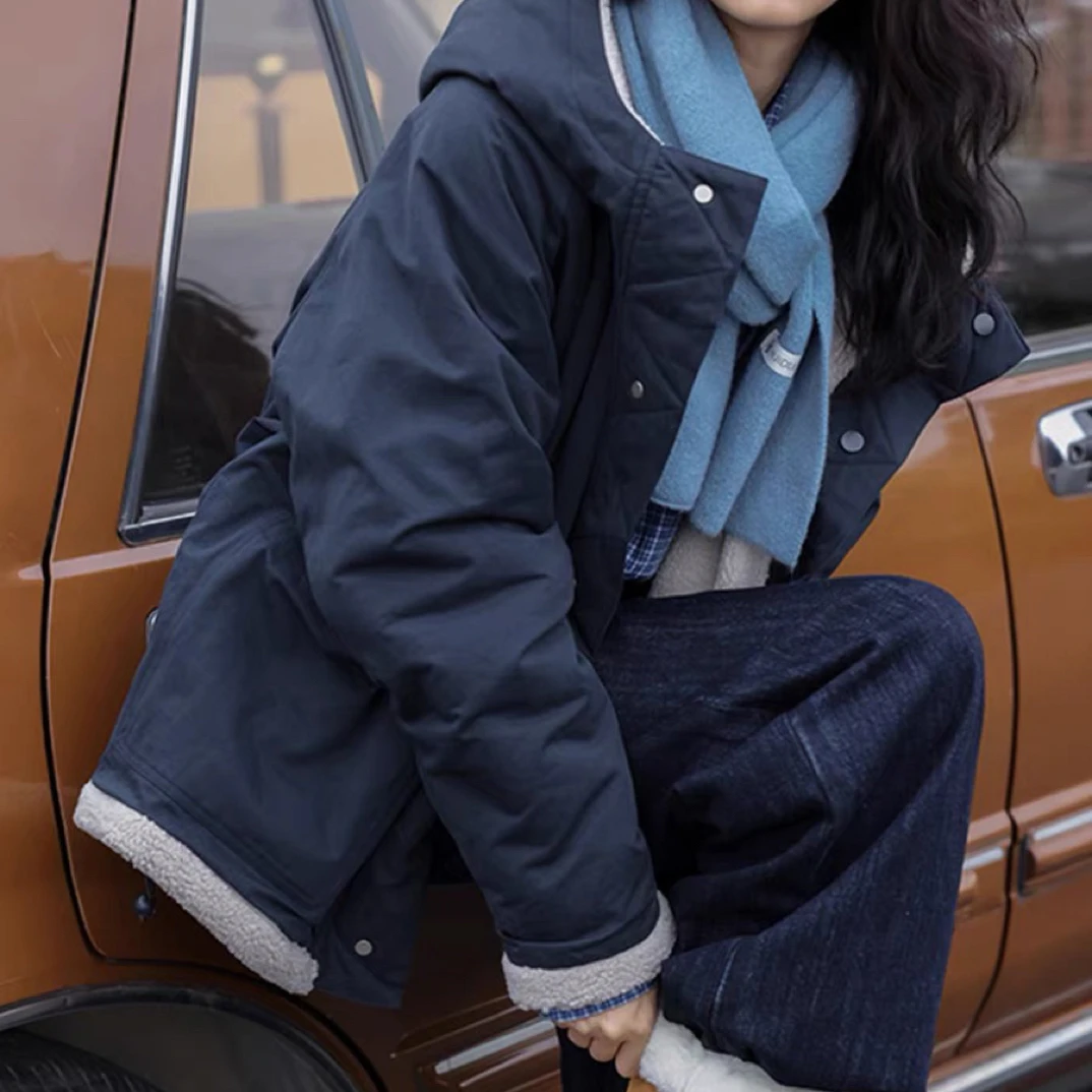 冬款连帽双面穿羊羔 毛棉服外套