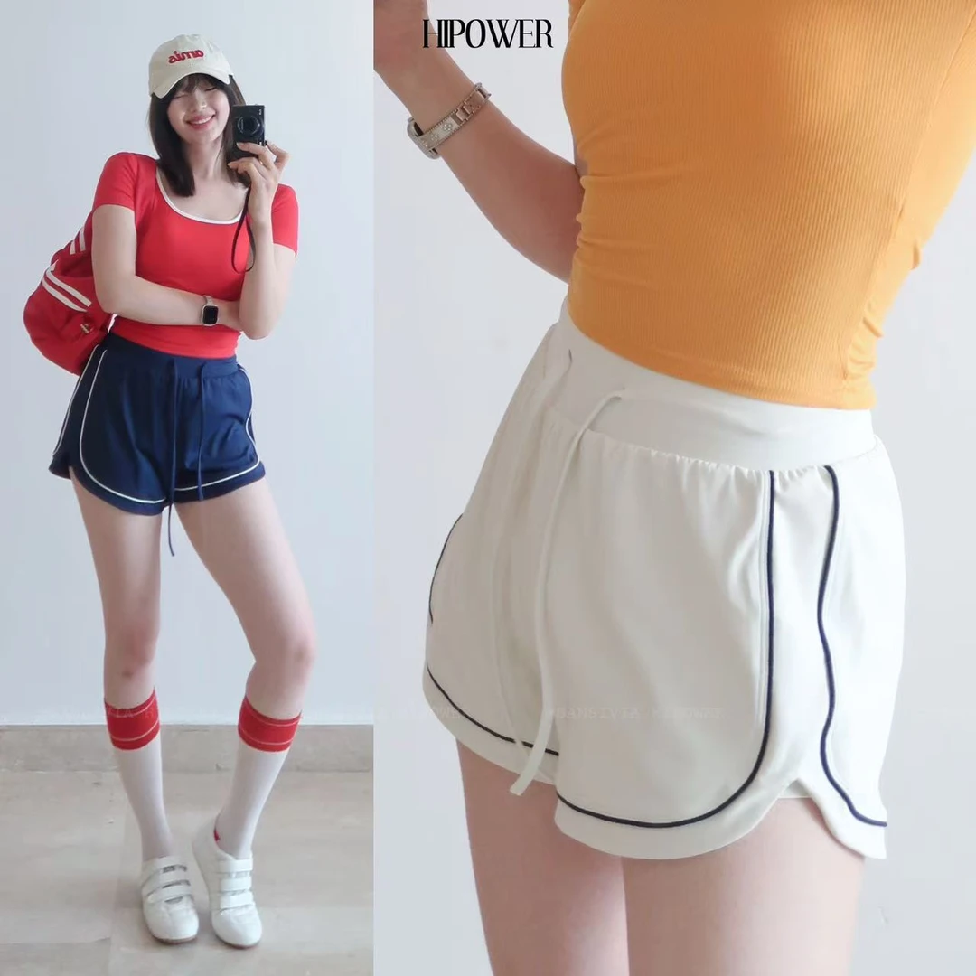 HIPOWER“复古辣妹”假两件防走光宽松短裤高腰运动速干跑步裤子女