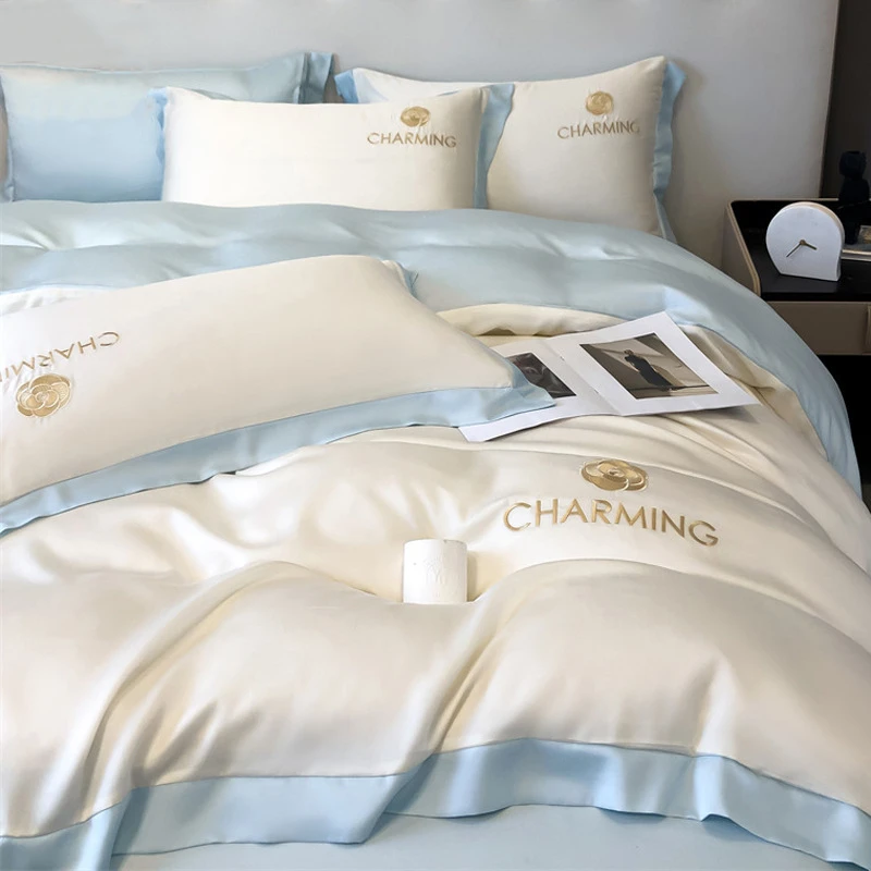 夏季简约冰丝床上四件套被套轻奢高档单人床品宿舍床单三件套