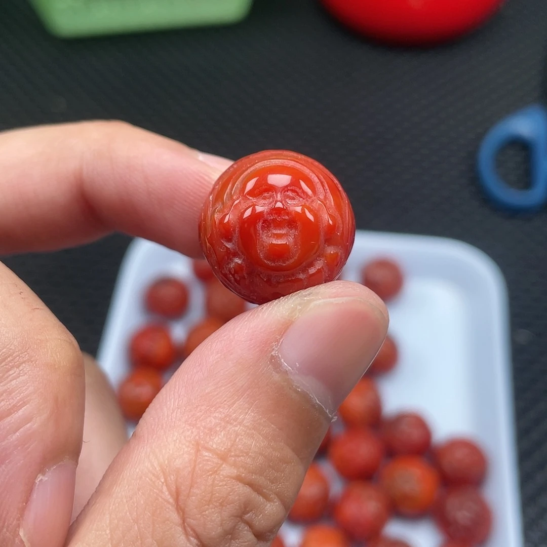 南红玛瑙19mm柿子红财迷一颗未镶嵌