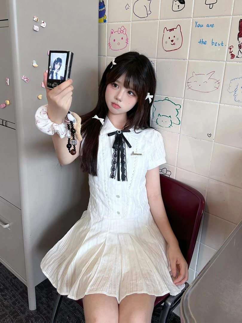 法式初恋温柔风公主裙甜辣妹学院风连衣裙女夏季收腰小白裙短裙子
