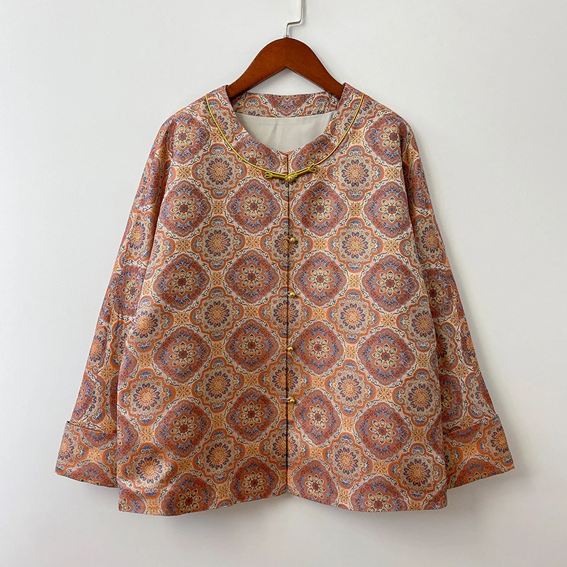 西楼锦华新中式国风外套女宋锦外套复古圆领对襟满分桑蚕丝新款
