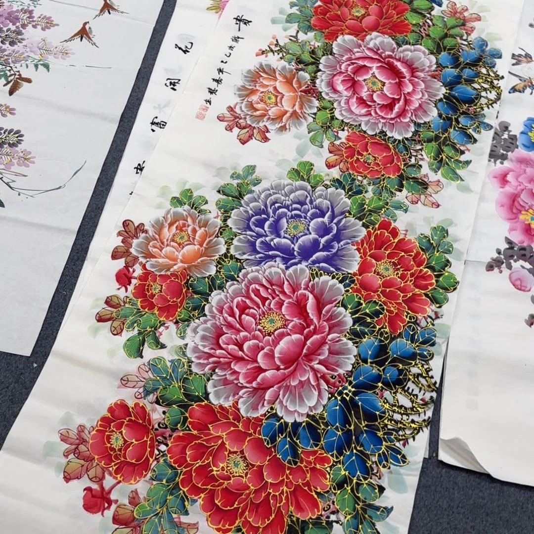 健***福国画尺寸70X180手绘作品