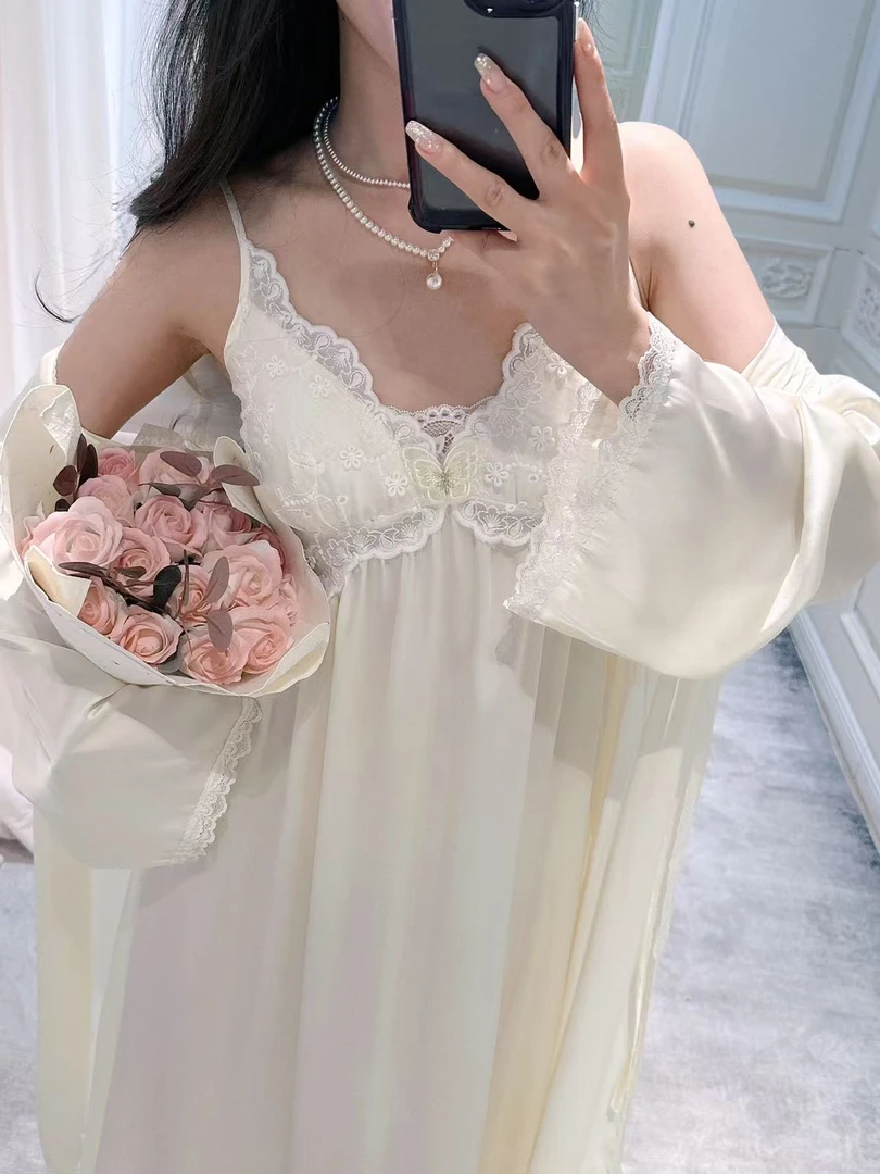 查理夫人【花间蝶影（短款）】新款法式高级镂空性感奢华两件套睡裙