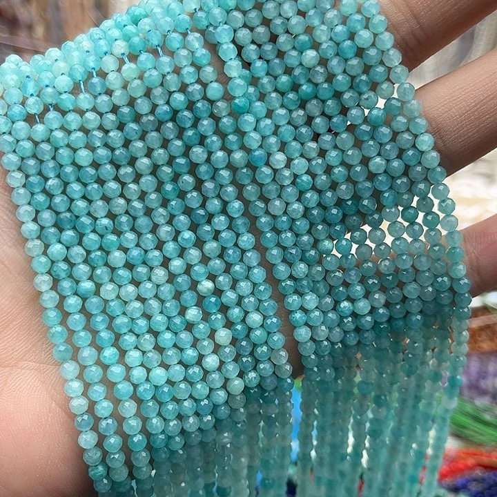 未镶嵌玛瑙/玉髓珠宝半成品一条3.5mm左右天河石刻面