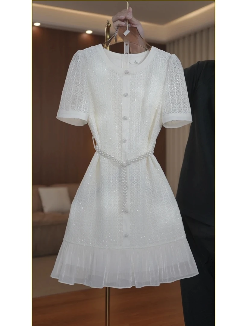 法式轻奢小香风连衣裙女装2025夏季新款气质收腰短袖显瘦连衣裙