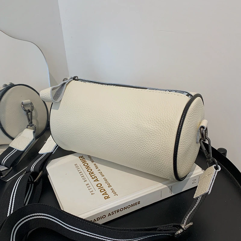 【头层牛皮】真皮女包单肩斜挎包笔筒圆筒枕头包