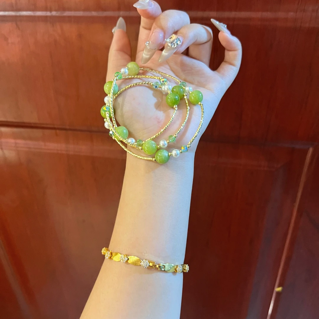 铜合金琉璃手链 轻奢多层缠绕绿色手链手串