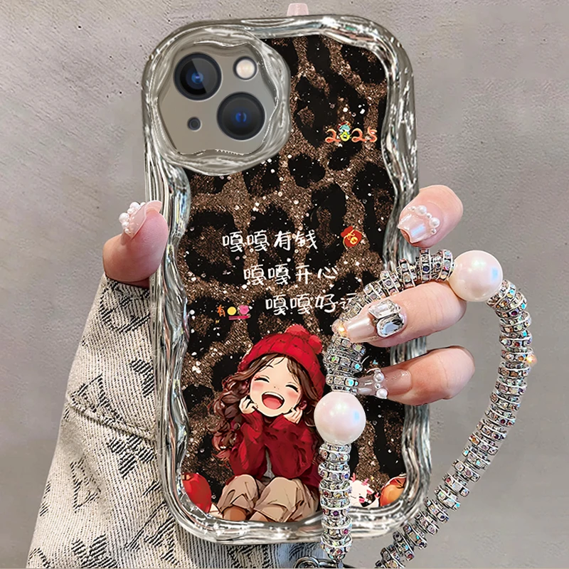 适用于【苹果】15Max/15Plus豹纹嘎嘎好运小女孩创意时尚手机壳