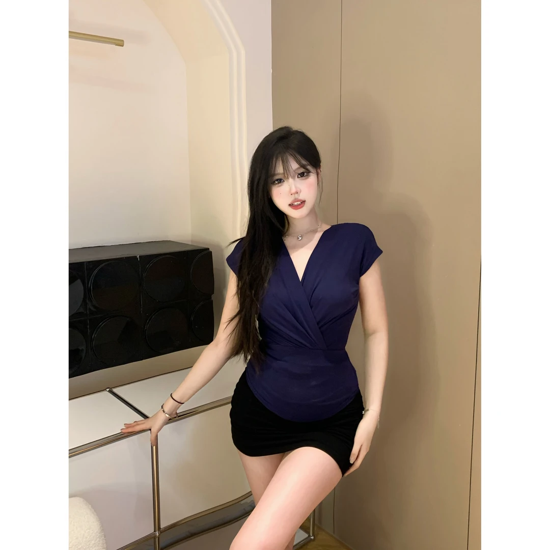 MengFairy【纯欲私宠】纯欲气质性感v领修身针织上衣4457M欧若风