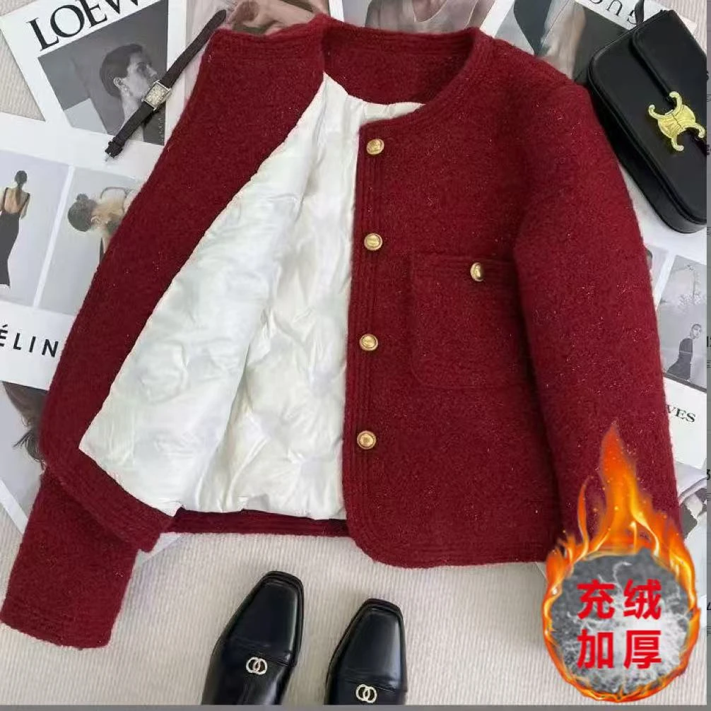 【新款+运费险】黑色充绒内胆亮晶晶显瘦精致小香风加厚保暖P2433