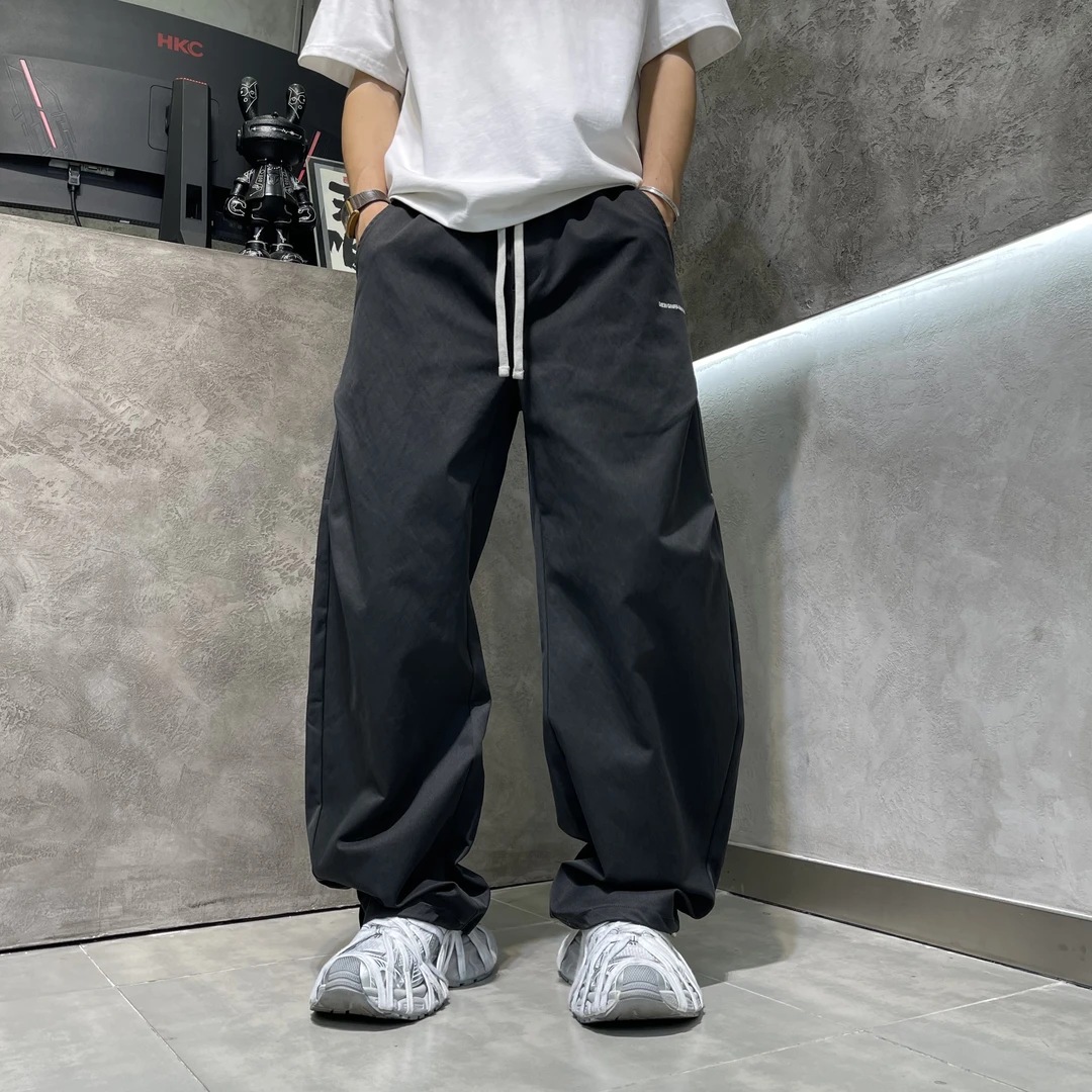 秋季美式高品质直筒休闲裤男长裤宽松百搭简约高级日系潮流抽绳