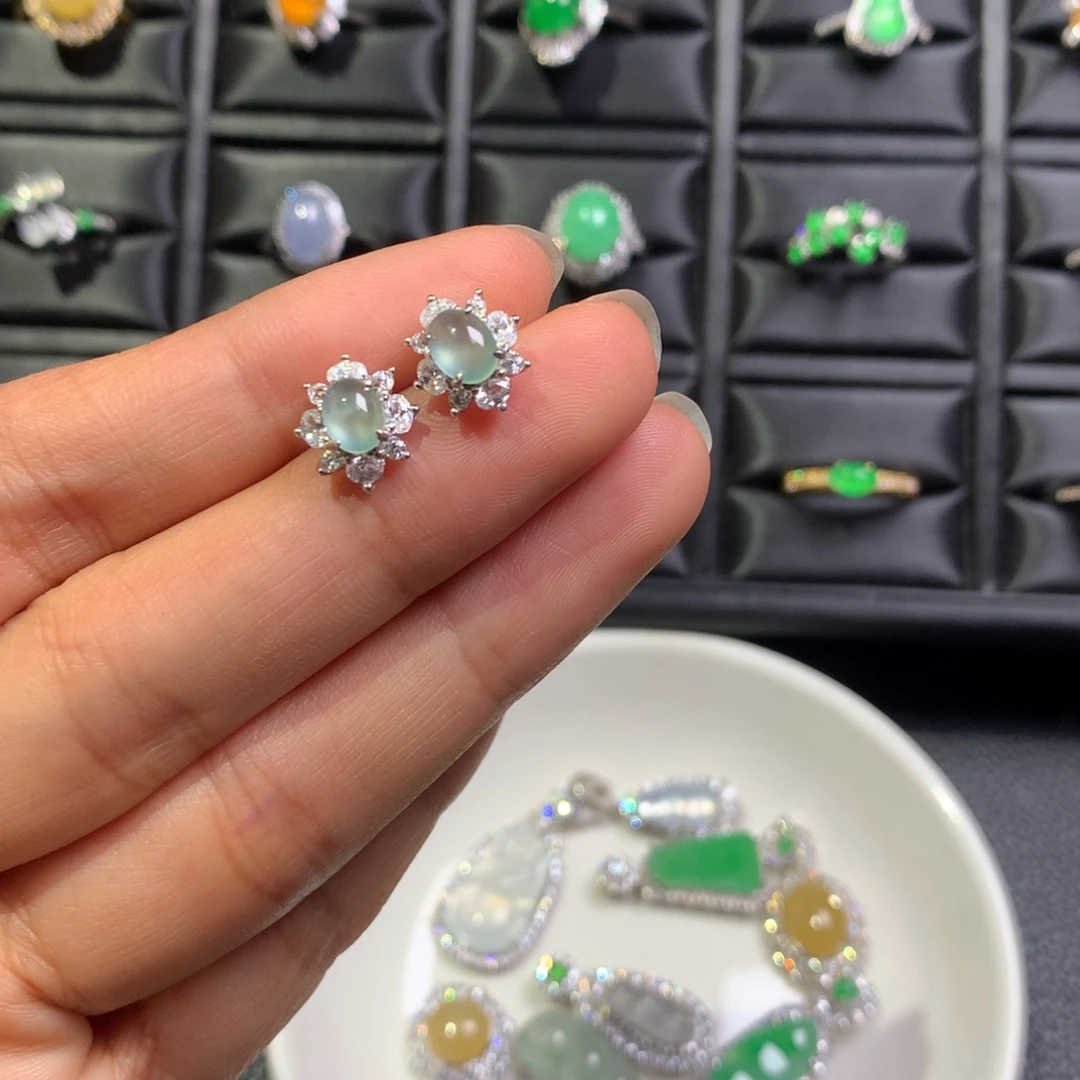 翡翠银S925镶嵌耳饰