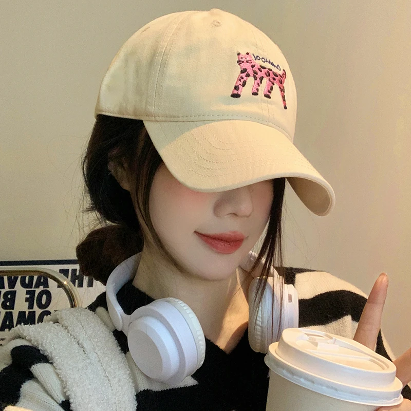 斑点猫咪刺绣棒球帽女韩版休闲宽帽檐显脸小百搭鸭舌帽大头围帽子