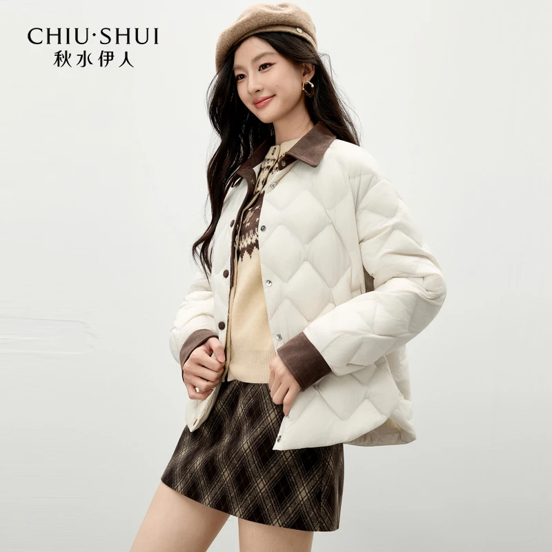 【艾美专属】秋水伊人复古菱格拼接羽绒服短外套625409A150091