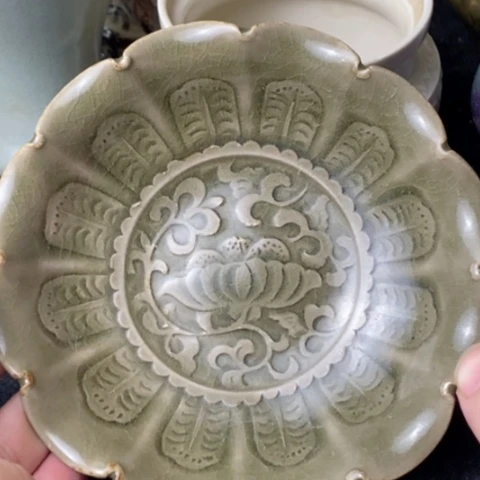 炉善*耀州刻花花口洗