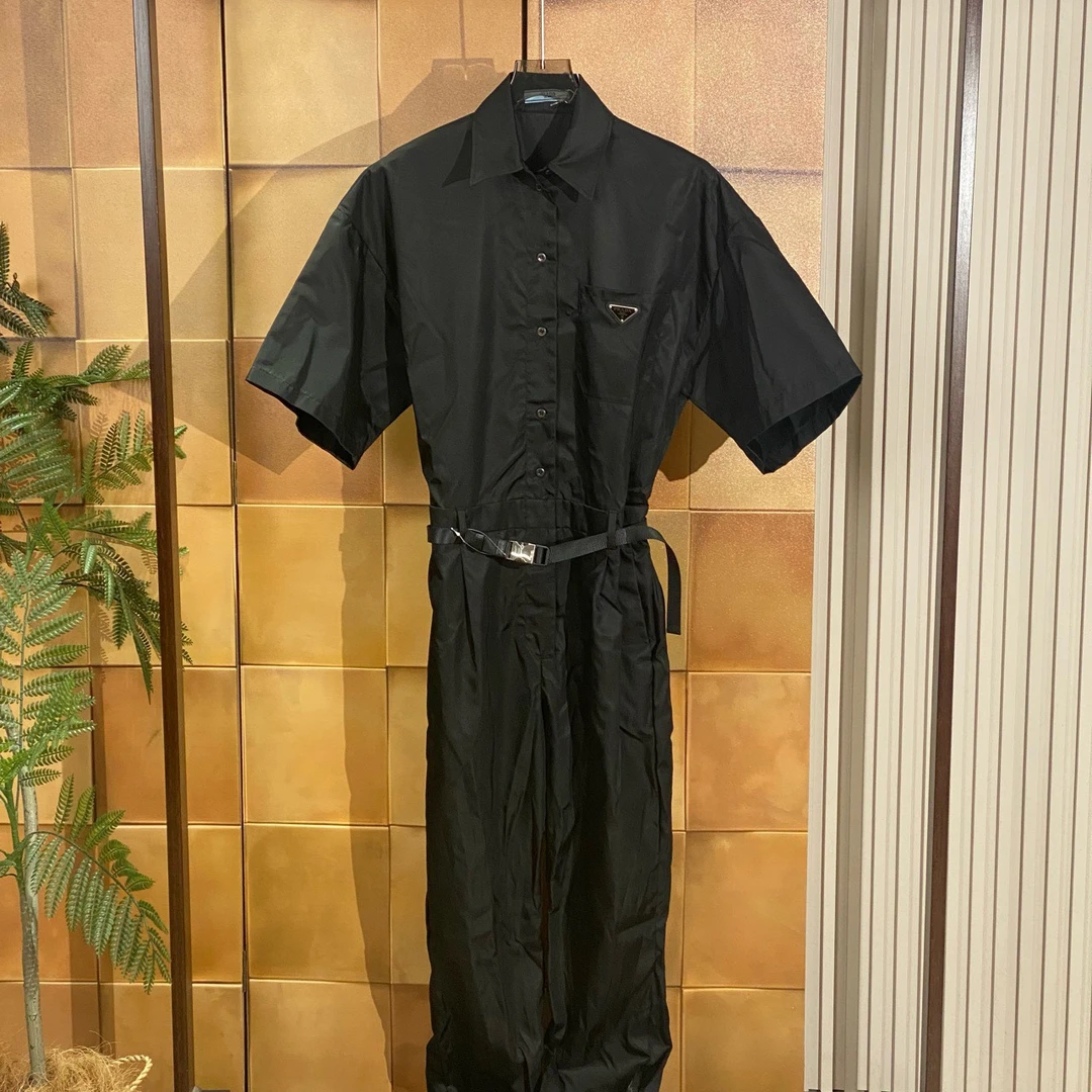 Prada 黑色三角标再生尼龙连体裤/38码/全新原吊/27447