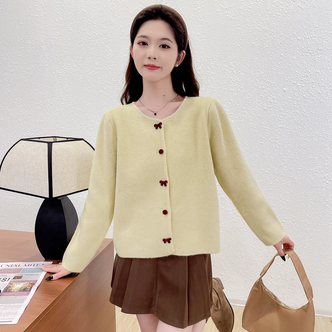 苏醒的乐园开衫女简约彩色扣针织春装SXMY32941圆领百搭毛衣