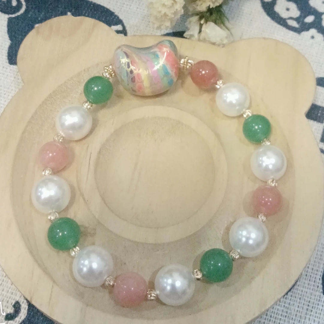 非金属仿珍珠手链 珍珠贝珠月亮飘漆原创手工百搭轻奢民族风手串