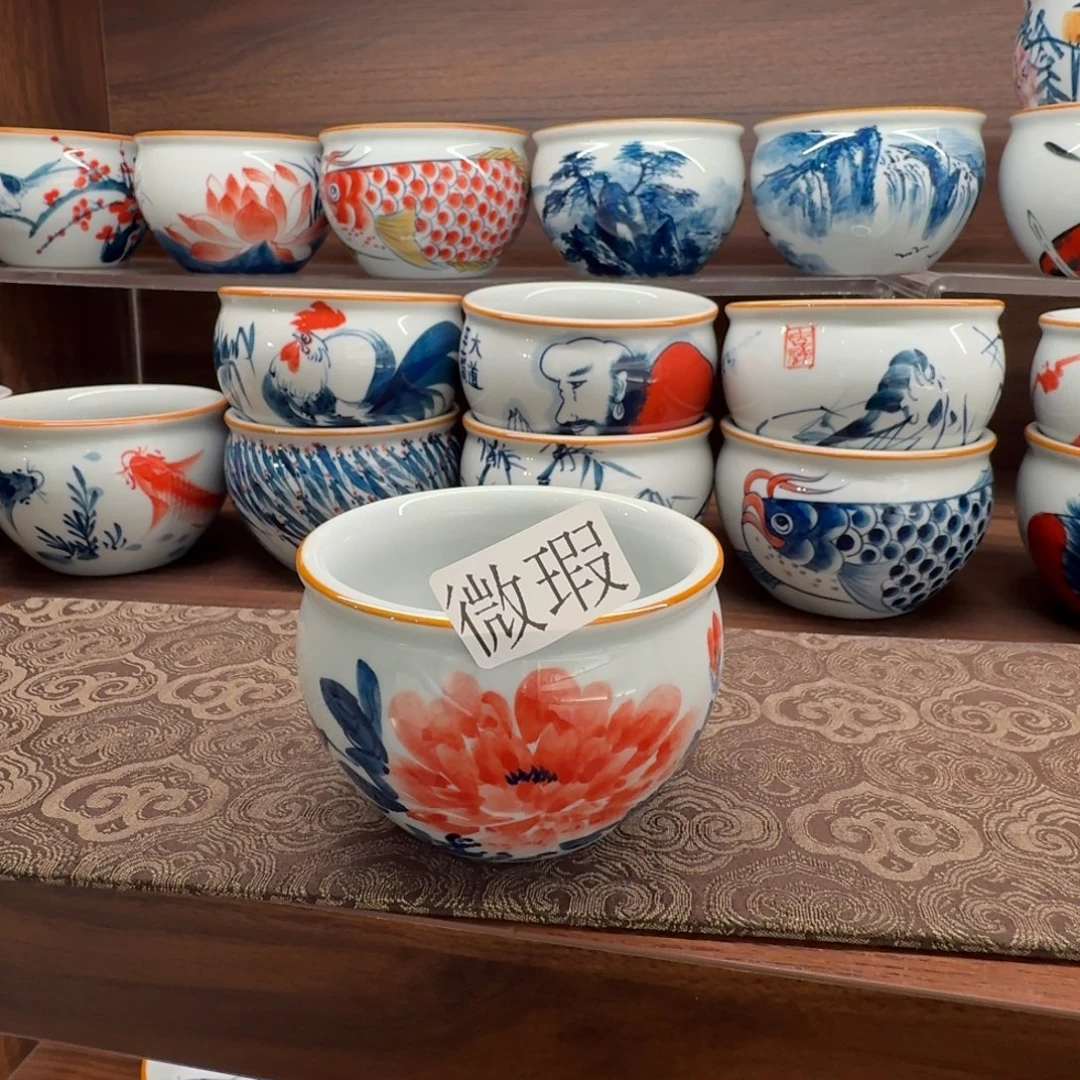 釉下手绘茶具微瑕