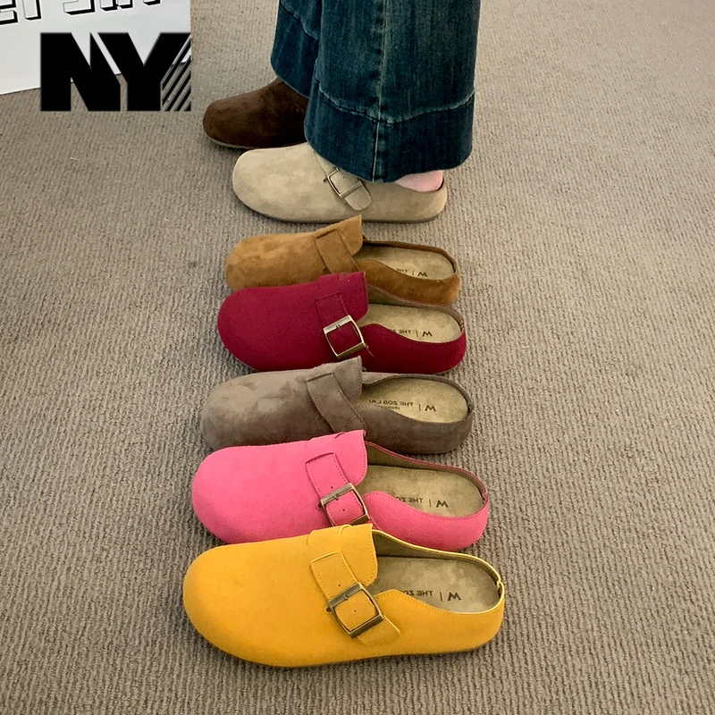 NY品牌时尚复古勃肯鞋女2025秋冬新款森系丑萌懒人一脚蹬包头拖鞋